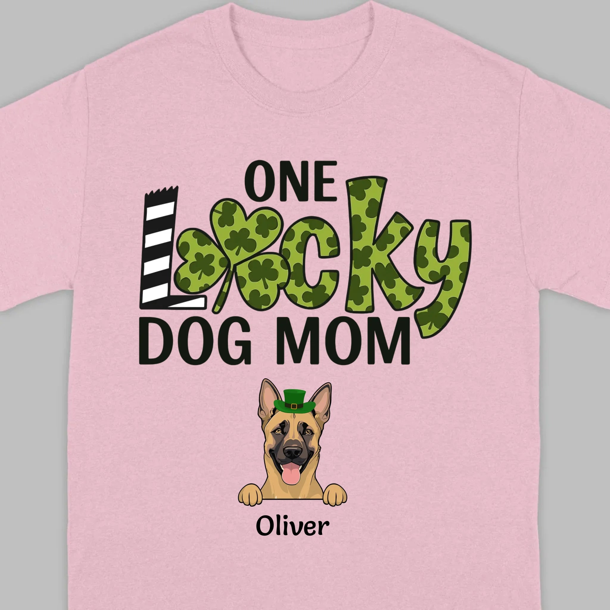 Personalized Dog Mom Shirt – One Lucky Dog Mom Leprechaun Dog Design - 89Prints
