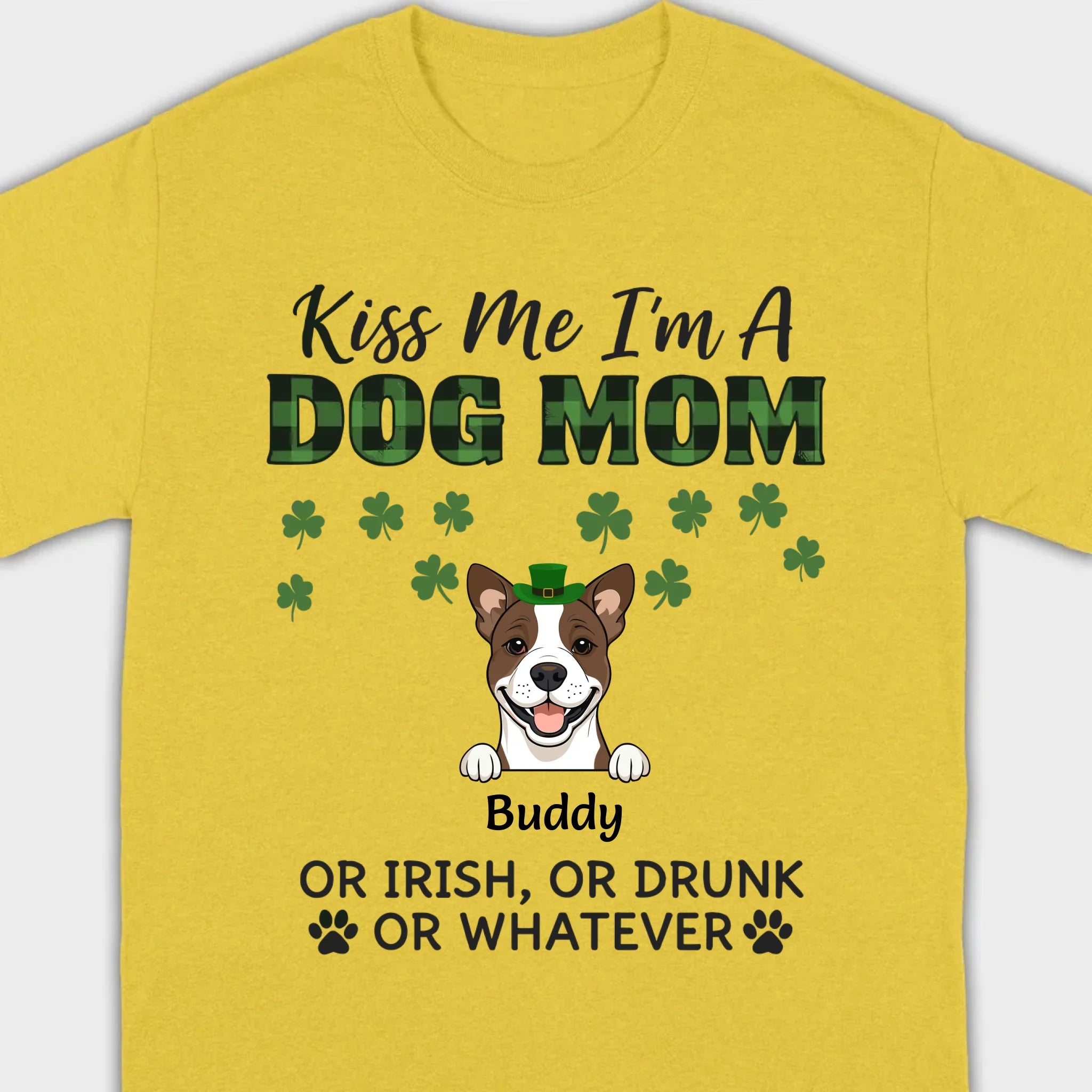 Funny St. Patrick’s Day Shirt – Kiss Me I’m a Dog Mom with Shamrock Hat Dog - 89Prints
