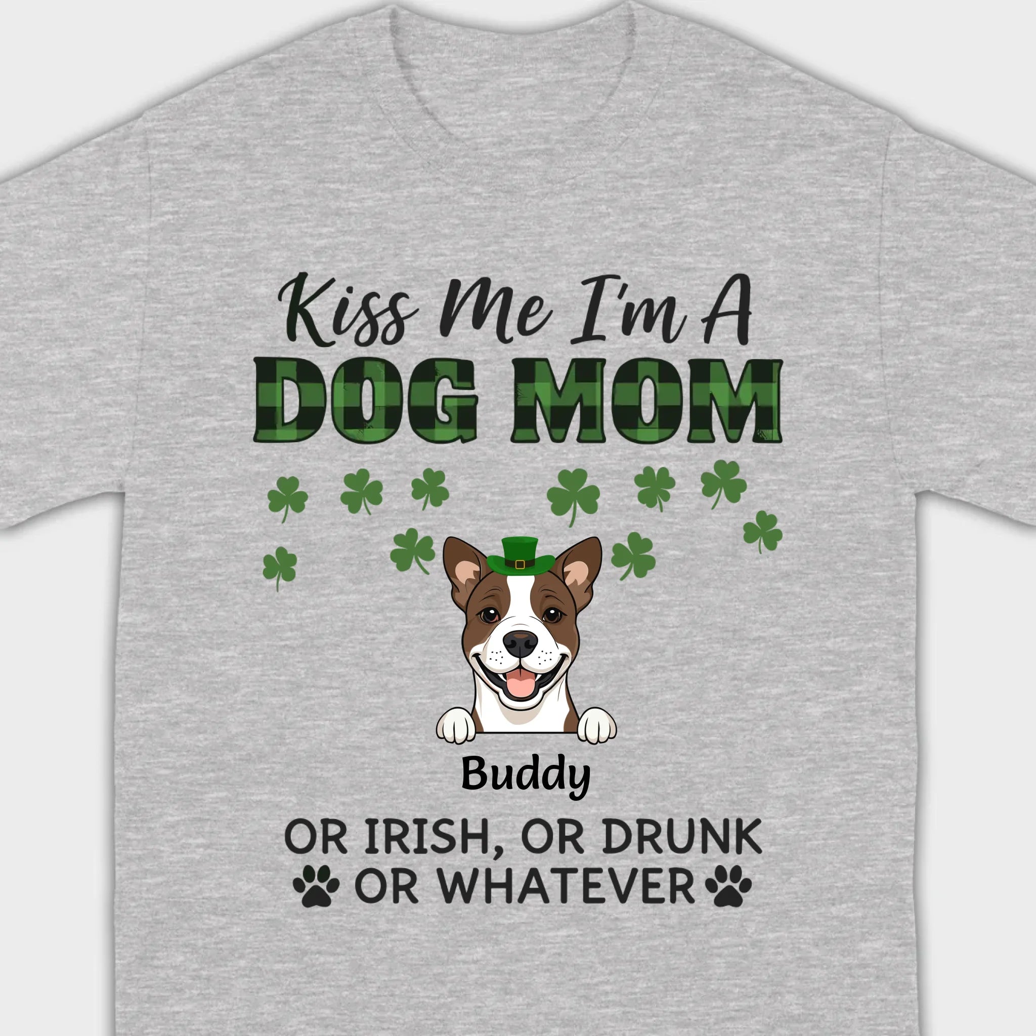 Funny St. Patrick’s Day Shirt – Kiss Me I’m a Dog Mom with Shamrock Hat Dog - 89Prints