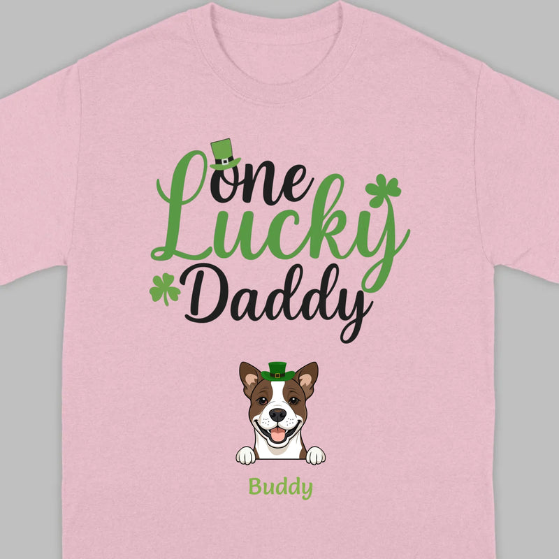 Lucky Daddy T-Shirt – One Lucky Daddy Dog in Leprechaun Hat - 89Prints