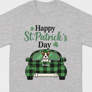 Cute Dog & Plaid Car “Happy St. Patrick’s Day” Tee – Fun Green Holiday Outfit - 89Prints