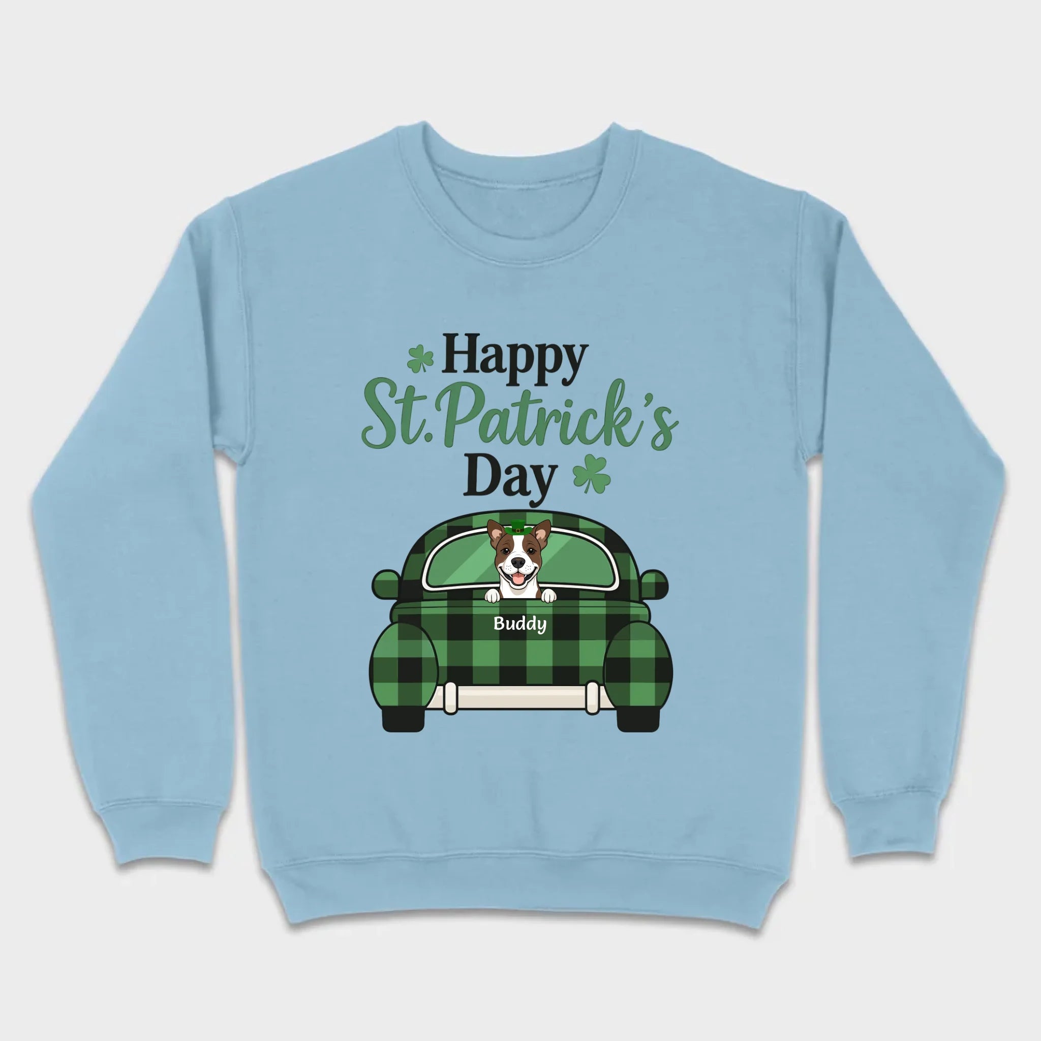Cute Dog & Plaid Car “Happy St. Patrick’s Day” Tee – Fun Green Holiday Outfit - 89Prints