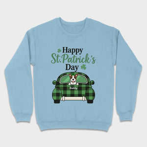 Cute Dog & Plaid Car “Happy St. Patrick’s Day” Tee – Fun Green Holiday Outfit - 89Prints