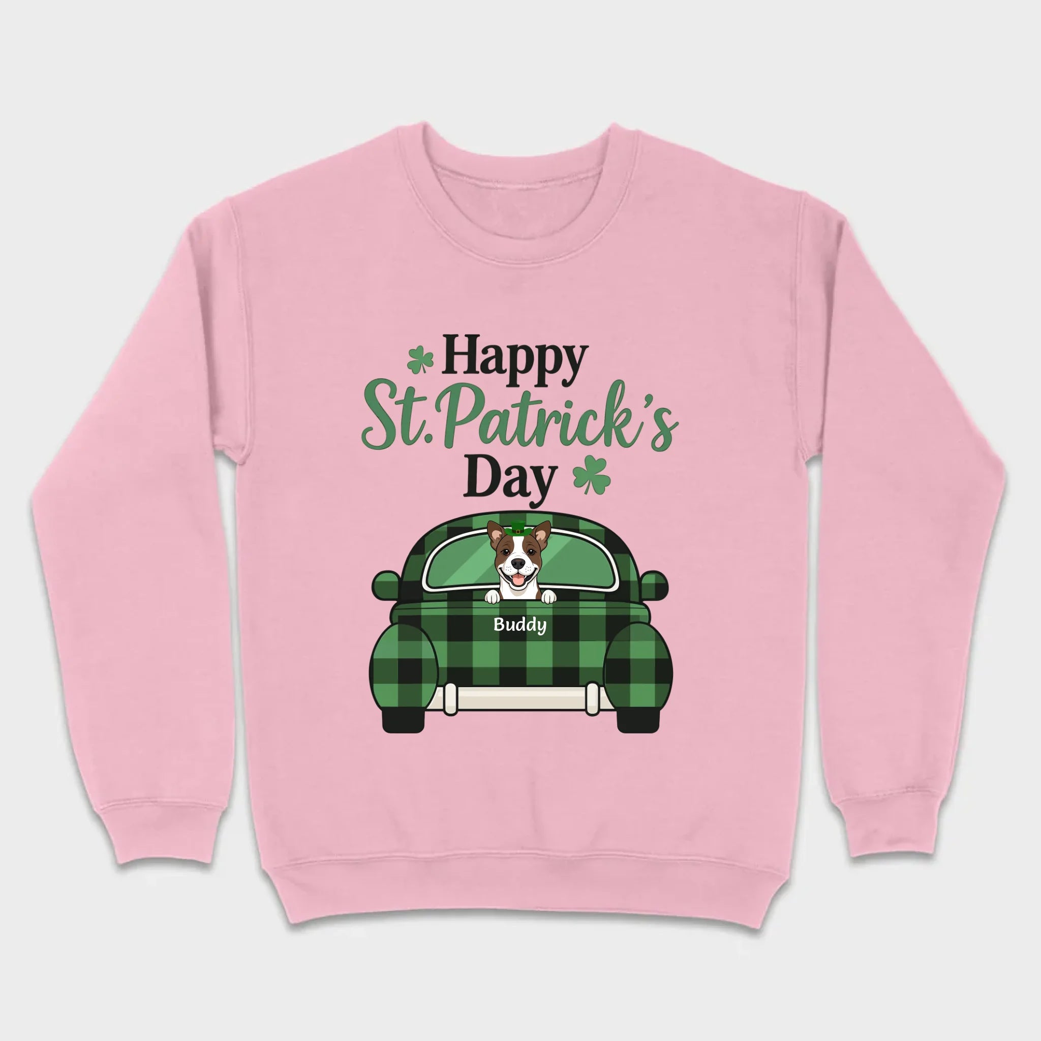 Cute Dog & Plaid Car “Happy St. Patrick’s Day” Tee – Fun Green Holiday Outfit - 89Prints