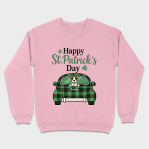 Cute Dog & Plaid Car “Happy St. Patrick’s Day” Tee – Fun Green Holiday Outfit - 89Prints