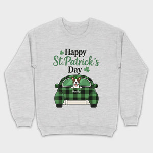 Cute Dog & Plaid Car “Happy St. Patrick’s Day” Tee – Fun Green Holiday Outfit - 89Prints