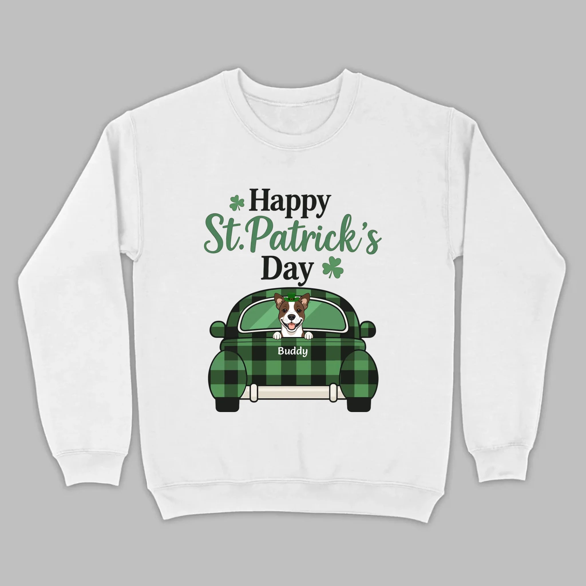 Cute Dog & Plaid Car “Happy St. Patrick’s Day” Tee – Fun Green Holiday Outfit - 89Prints