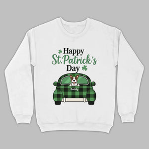 Cute Dog & Plaid Car “Happy St. Patrick’s Day” Tee – Fun Green Holiday Outfit - 89Prints