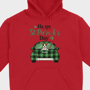 Cute Dog & Plaid Car “Happy St. Patrick’s Day” Tee – Fun Green Holiday Outfit - 89Prints