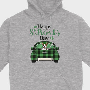 Cute Dog & Plaid Car “Happy St. Patrick’s Day” Tee – Fun Green Holiday Outfit - 89Prints