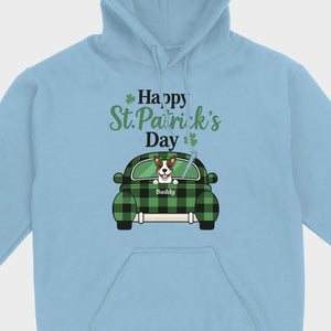Cute Dog & Plaid Car “Happy St. Patrick’s Day” Tee – Fun Green Holiday Outfit - 89Prints