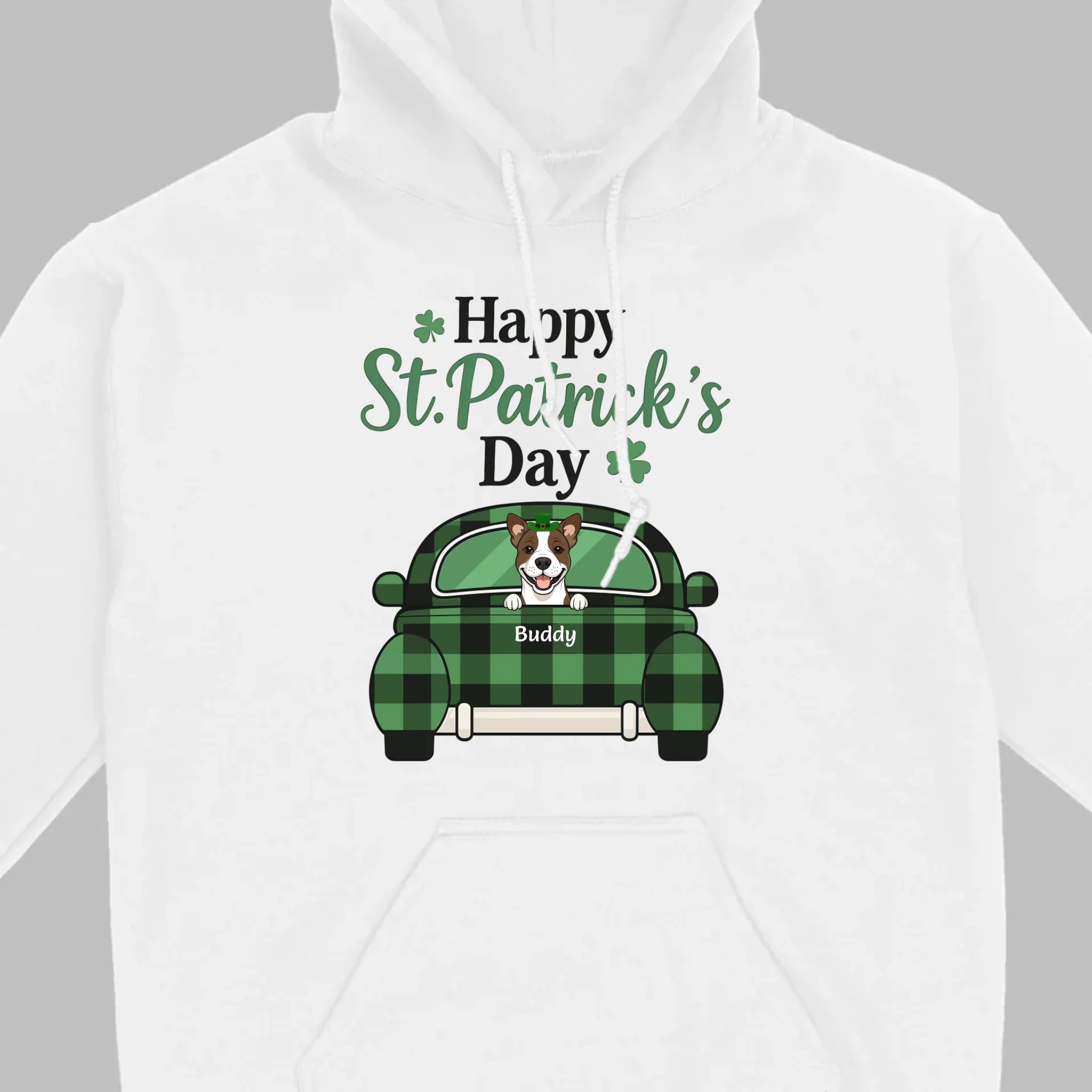 Cute Dog & Plaid Car “Happy St. Patrick’s Day” Tee – Fun Green Holiday Outfit - 89Prints