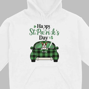 Cute Dog & Plaid Car “Happy St. Patrick’s Day” Tee – Fun Green Holiday Outfit - 89Prints