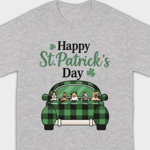 Cute Dog & Plaid Car “Happy St. Patrick’s Day” Tee – Fun Green Holiday Outfit - 89Prints