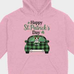 Cute Dog & Plaid Car “Happy St. Patrick’s Day” Tee – Fun Green Holiday Outfit - 89Prints