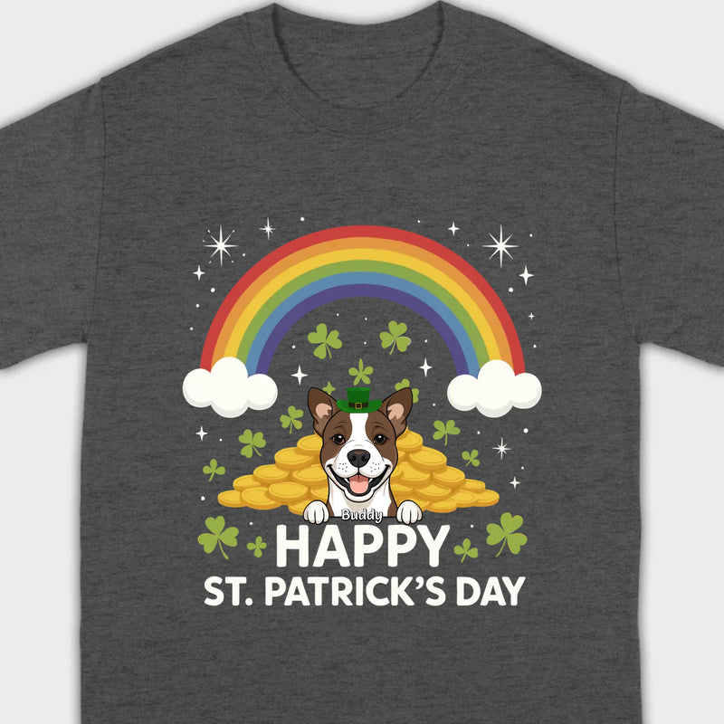 Holiday Rainbow Tee – St. Patrick’s Day Shirt with Cute Dog & Green Accents - 89Prints