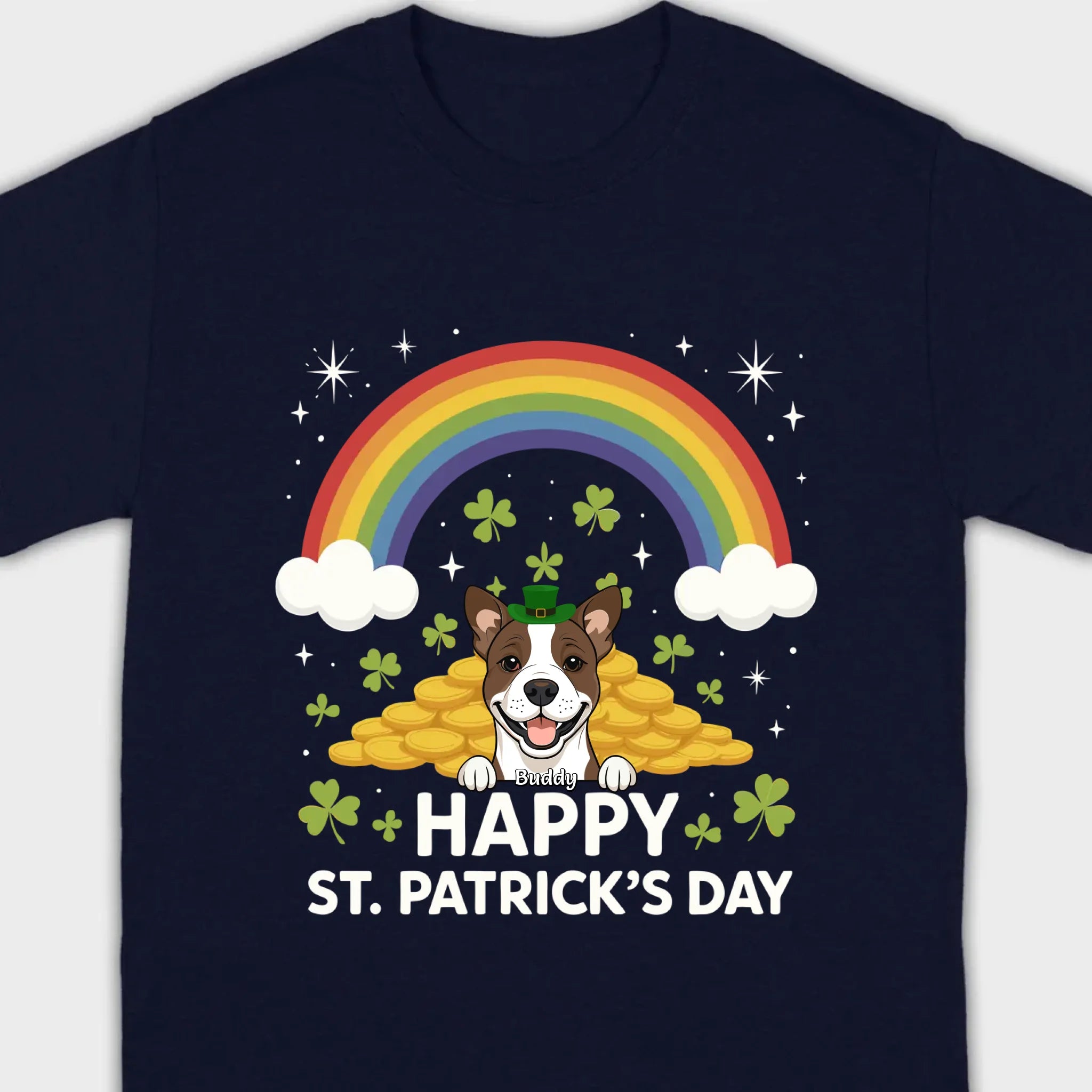 Holiday Rainbow Tee – St. Patrick’s Day Shirt with Cute Dog & Green Accents - 89Prints