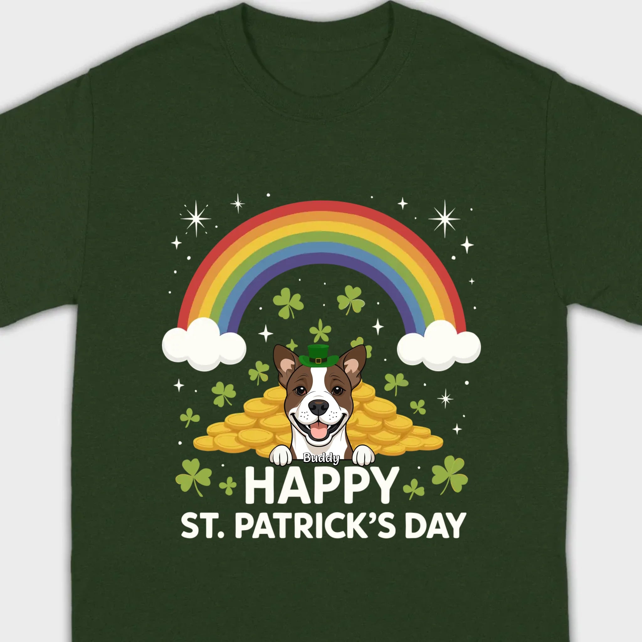 Holiday Rainbow Tee – St. Patrick’s Day Shirt with Cute Dog & Green Accents - 89Prints