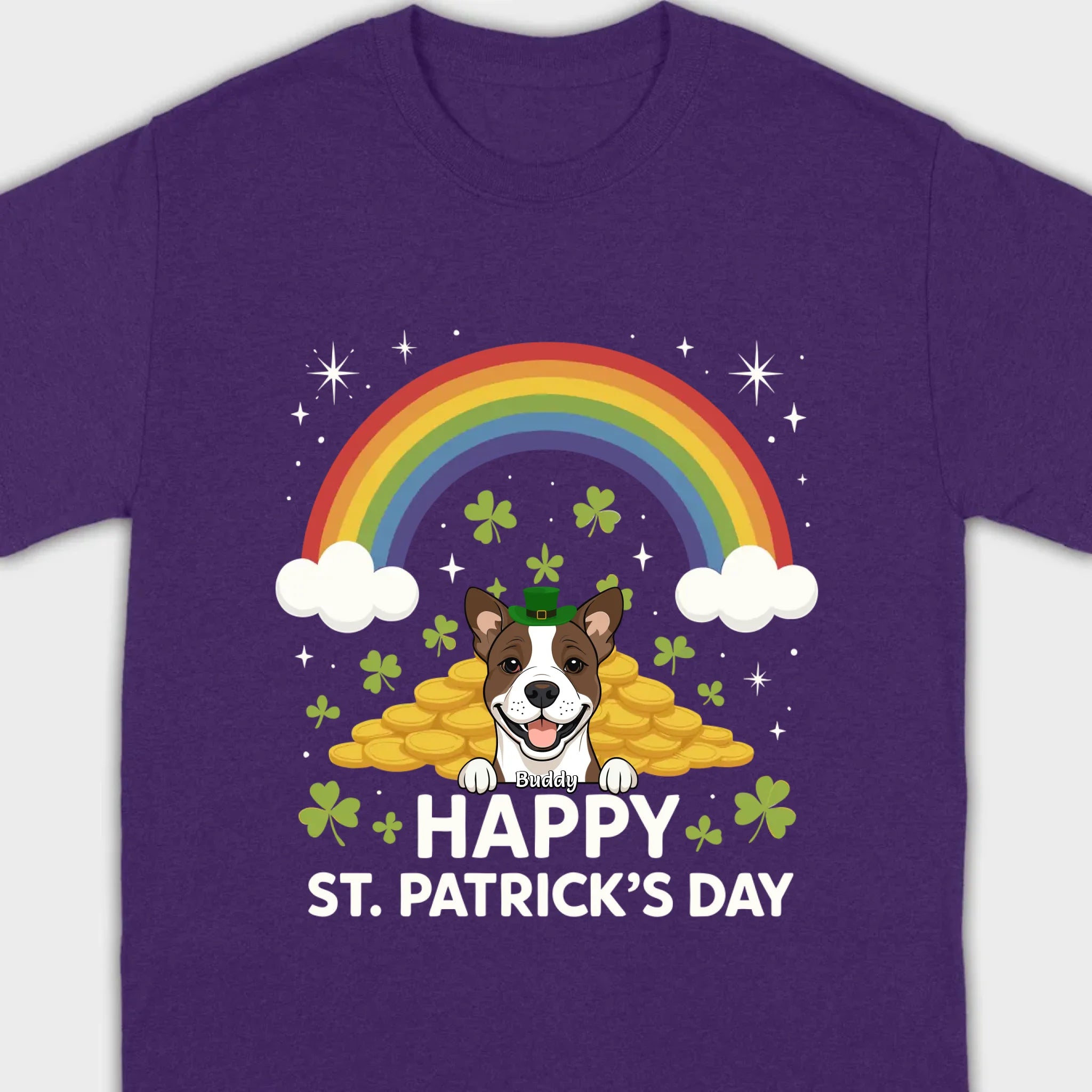 Holiday Rainbow Tee – St. Patrick’s Day Shirt with Cute Dog & Green Accents - 89Prints