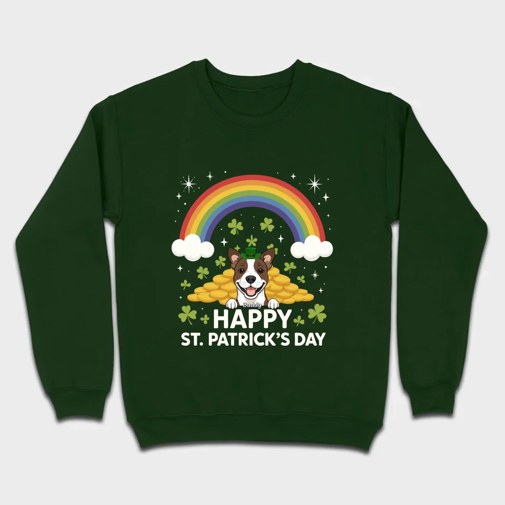 Holiday Rainbow Tee – St. Patrick’s Day Shirt with Cute Dog & Green Accents - 89Prints