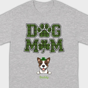 Dog Mom Hoodie – Green Plaid St. Patrick’s Day Design with Cute Hat-Wearing Pup - 89Prints