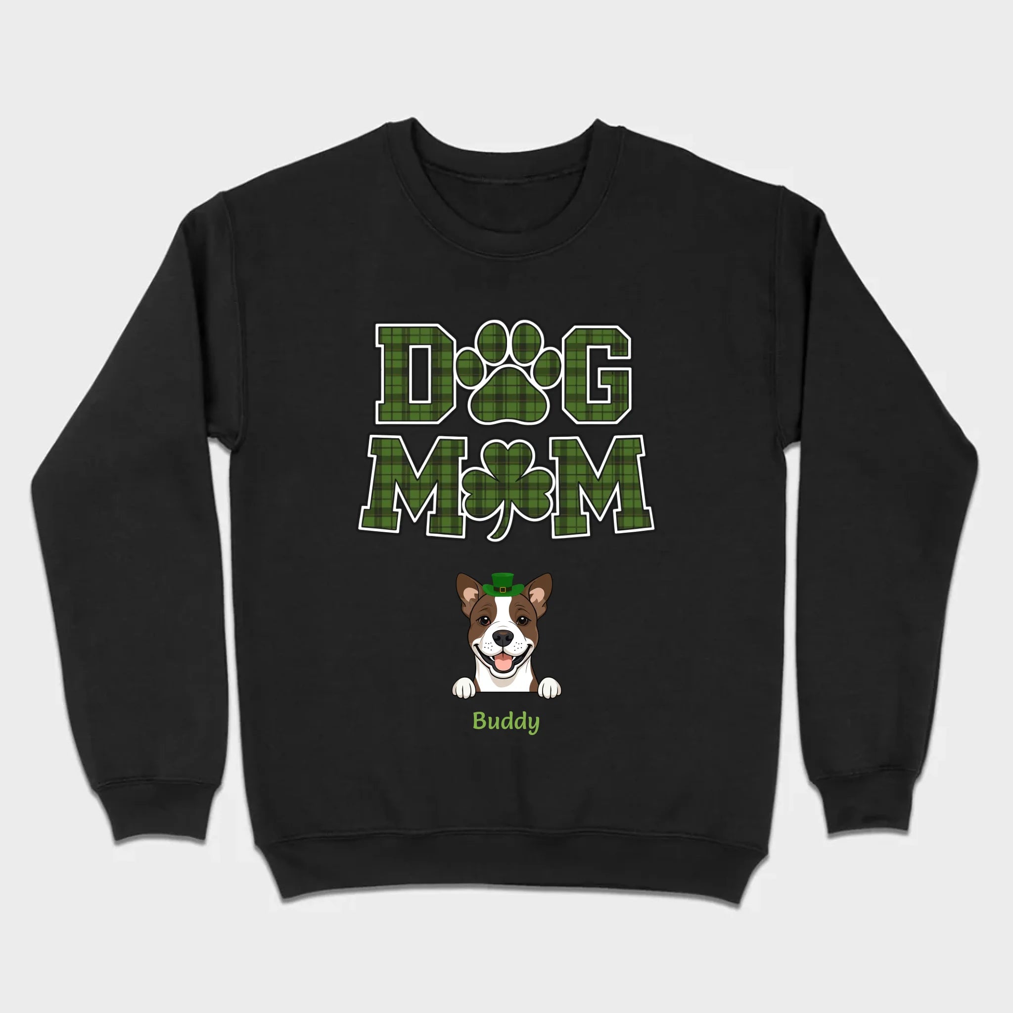 Dog Mom Hoodie – Green Plaid St. Patrick’s Day Design with Cute Hat-Wearing Pup - 89Prints
