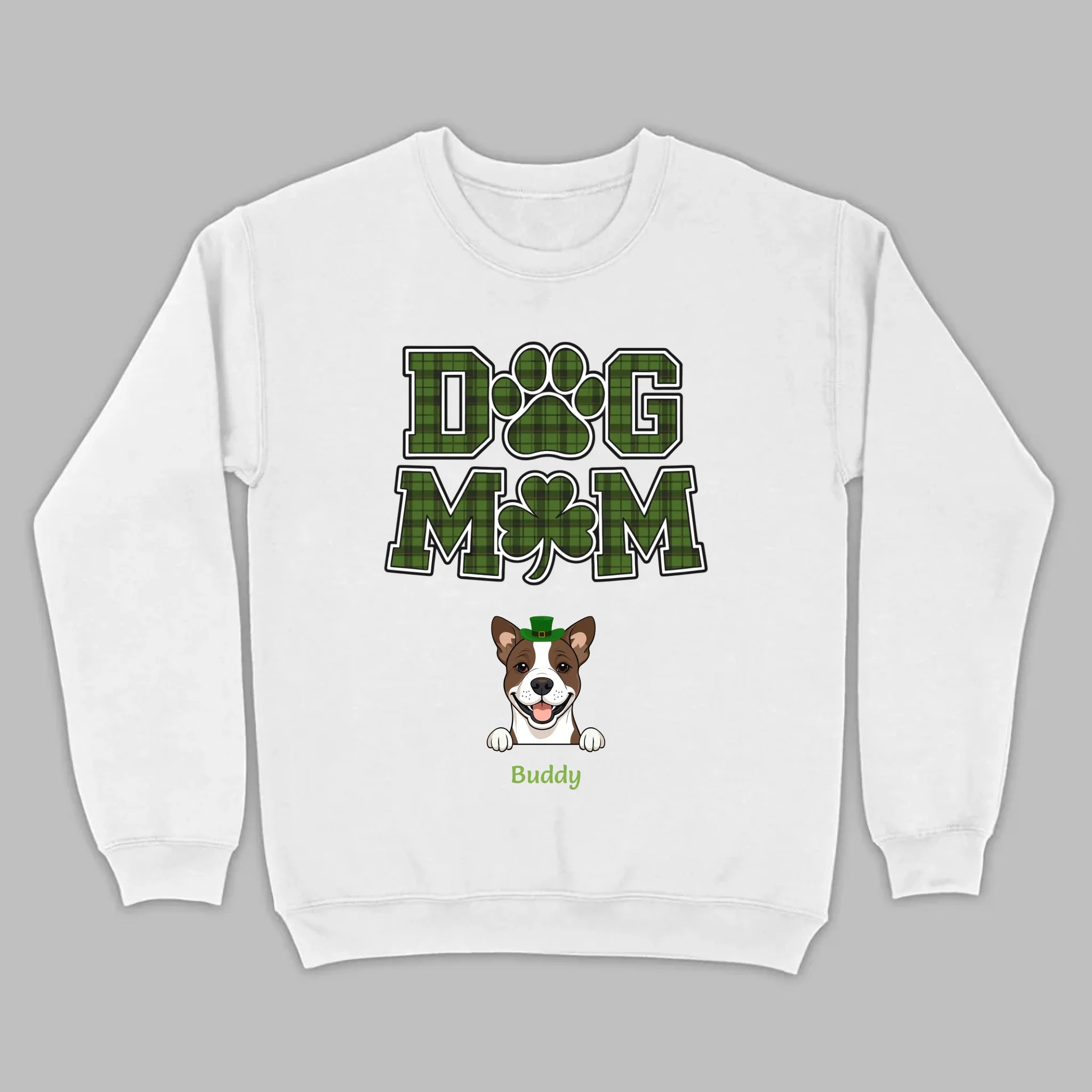 Dog Mom Hoodie – Green Plaid St. Patrick’s Day Design with Cute Hat-Wearing Pup - 89Prints