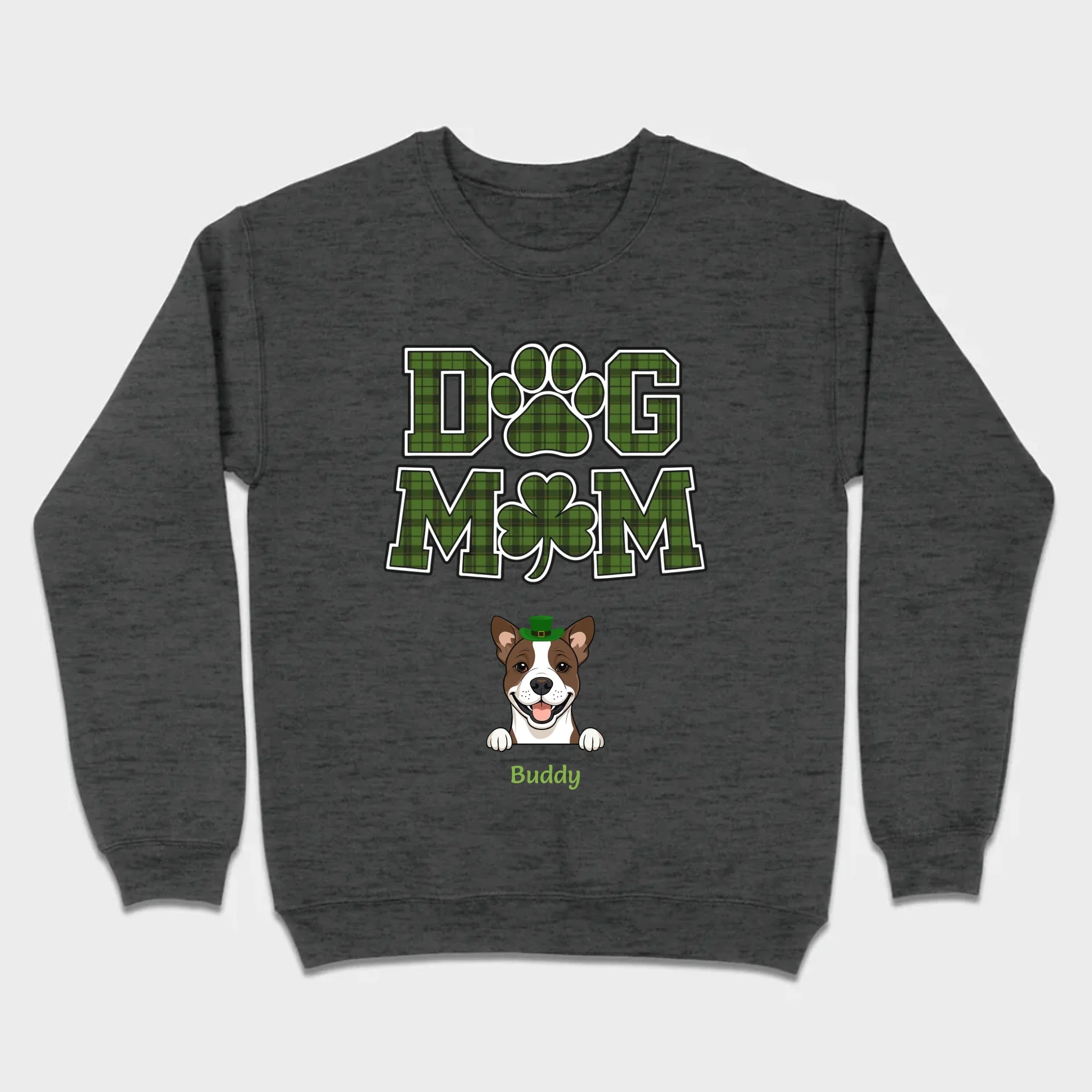 Dog Mom Hoodie – Green Plaid St. Patrick’s Day Design with Cute Hat-Wearing Pup - 89Prints