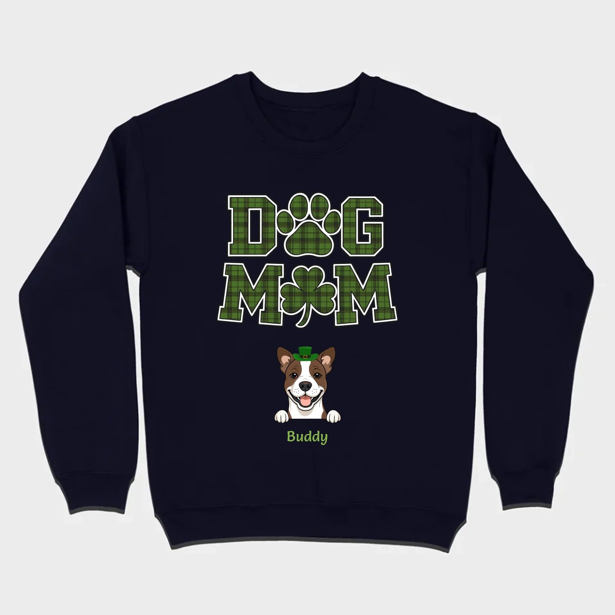 Dog Mom Hoodie – Green Plaid St. Patrick’s Day Design with Cute Hat-Wearing Pup - 89Prints