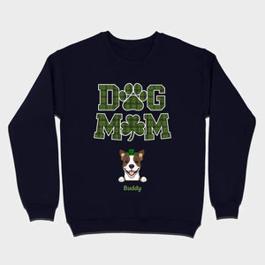 Dog Mom Hoodie – Green Plaid St. Patrick’s Day Design with Cute Hat-Wearing Pup - 89Prints