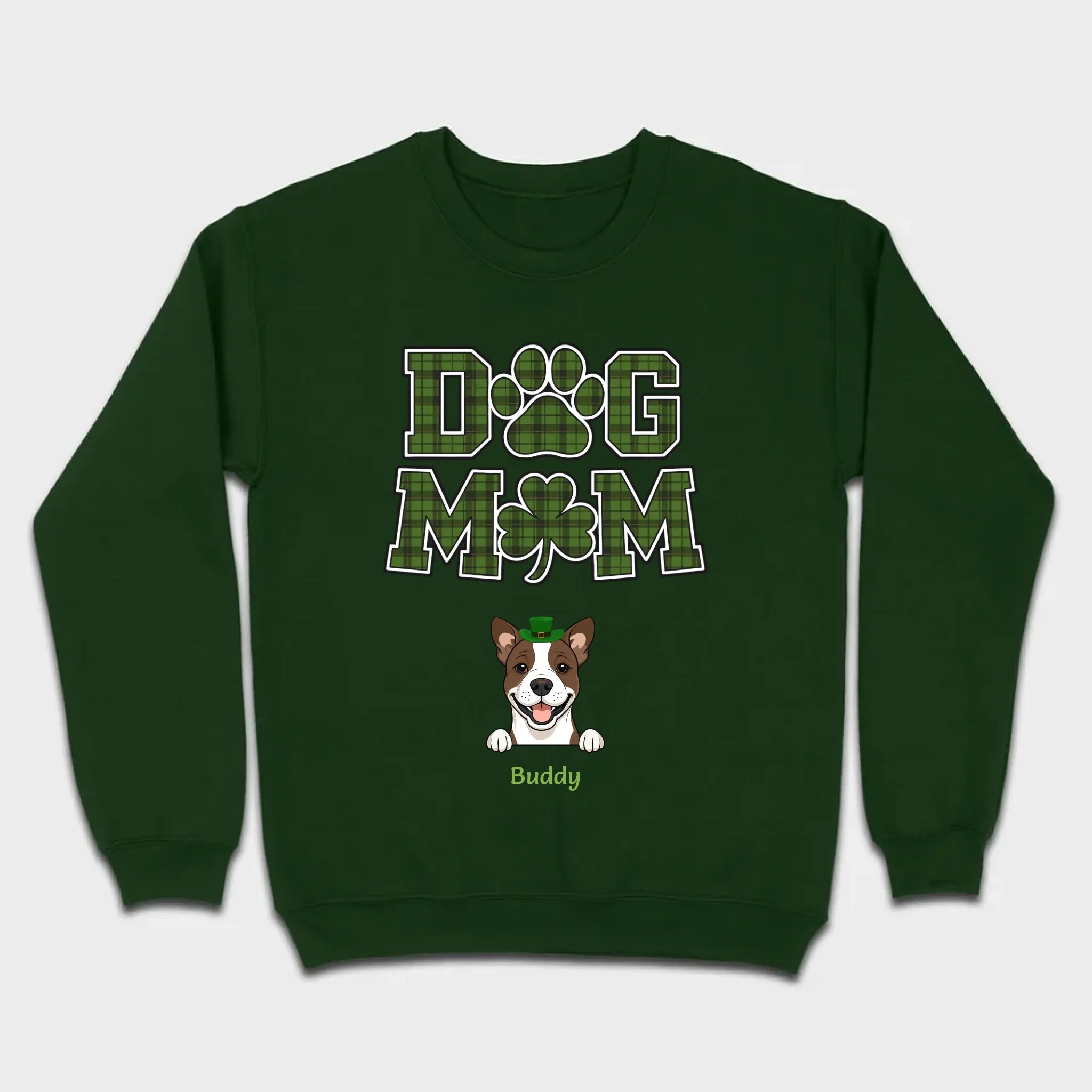 Dog Mom Hoodie – Green Plaid St. Patrick’s Day Design with Cute Hat-Wearing Pup - 89Prints