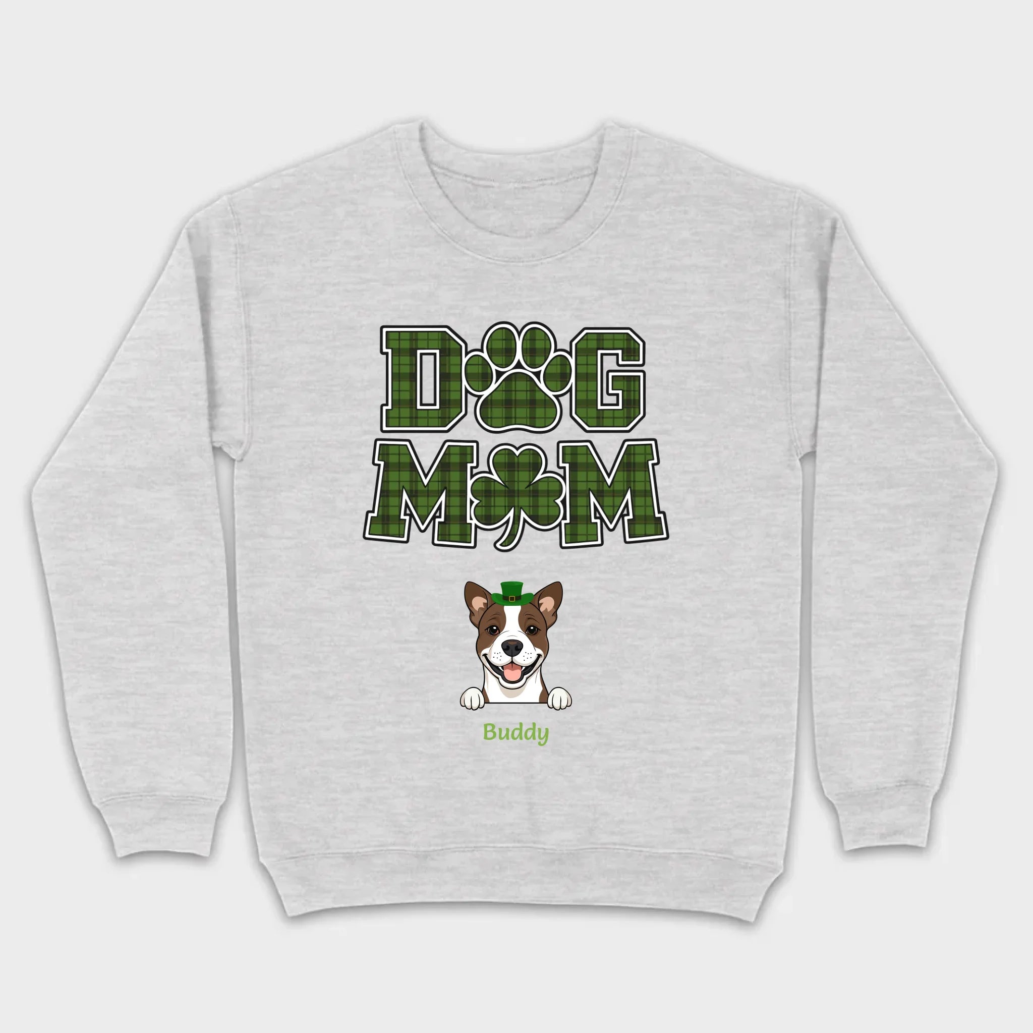 Dog Mom Hoodie – Green Plaid St. Patrick’s Day Design with Cute Hat-Wearing Pup - 89Prints