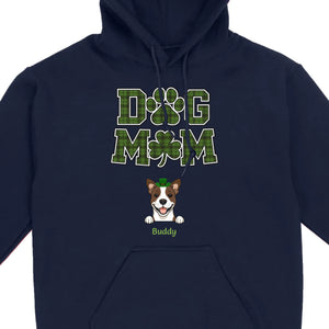 Dog Mom Hoodie – Green Plaid St. Patrick’s Day Design with Cute Hat-Wearing Pup - 89Prints