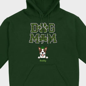 Dog Mom Hoodie – Green Plaid St. Patrick’s Day Design with Cute Hat-Wearing Pup - 89Prints