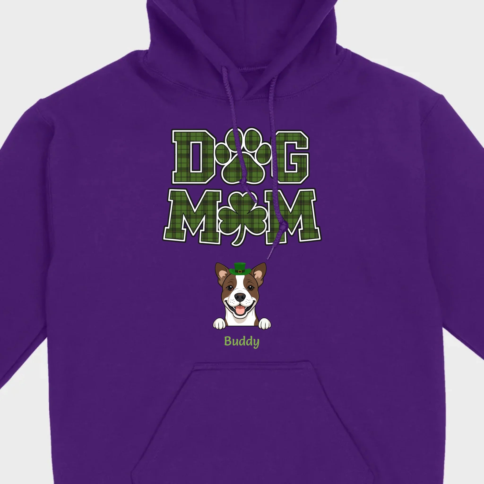 Dog Mom Hoodie – Green Plaid St. Patrick’s Day Design with Cute Hat-Wearing Pup - 89Prints