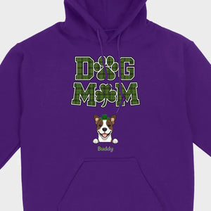 Dog Mom Hoodie – Green Plaid St. Patrick’s Day Design with Cute Hat-Wearing Pup - 89Prints
