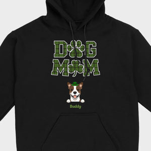 Dog Mom Hoodie – Green Plaid St. Patrick’s Day Design with Cute Hat-Wearing Pup - 89Prints