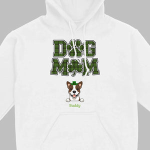Dog Mom Hoodie – Green Plaid St. Patrick’s Day Design with Cute Hat-Wearing Pup - 89Prints