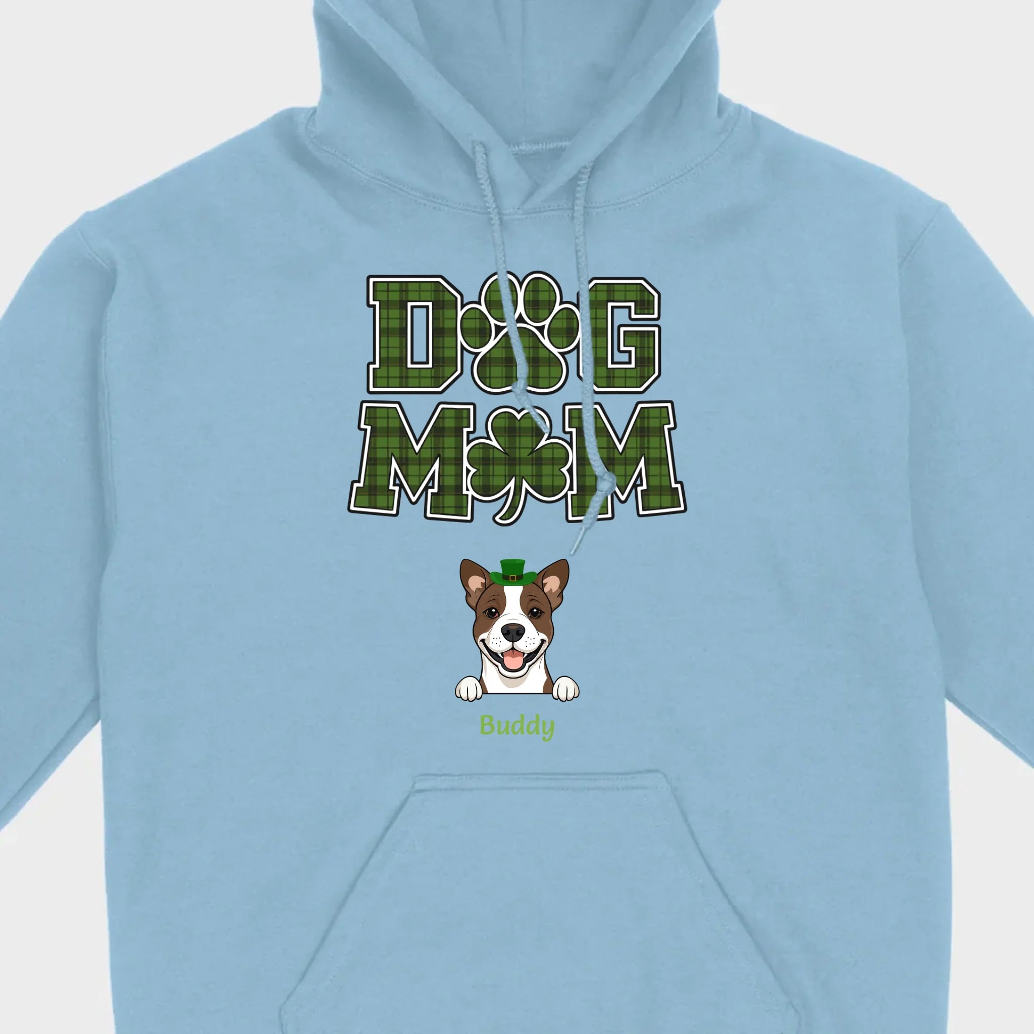 Dog Mom Hoodie – Green Plaid St. Patrick’s Day Design with Cute Hat-Wearing Pup - 89Prints