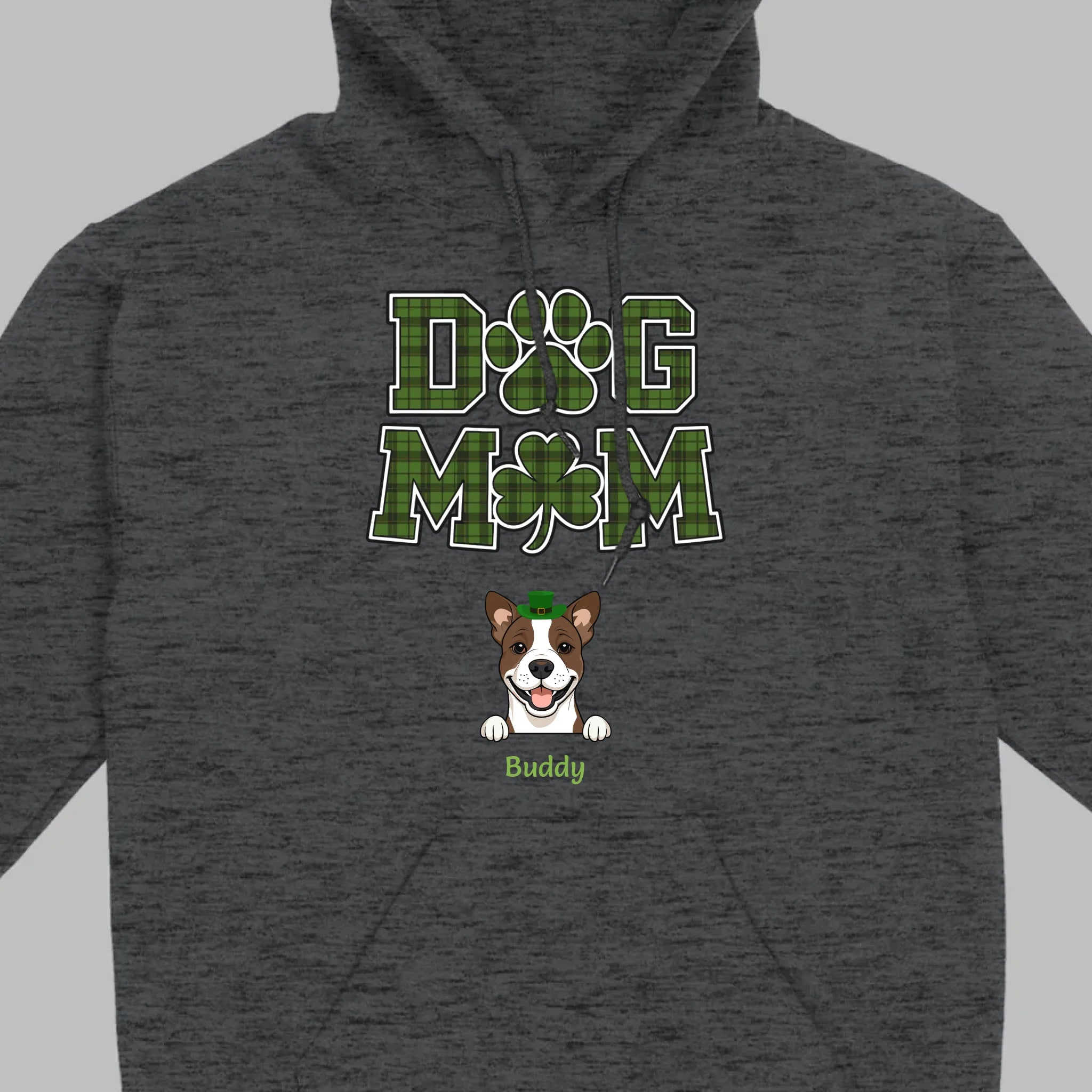 Dog Mom Hoodie – Green Plaid St. Patrick’s Day Design with Cute Hat-Wearing Pup - 89Prints
