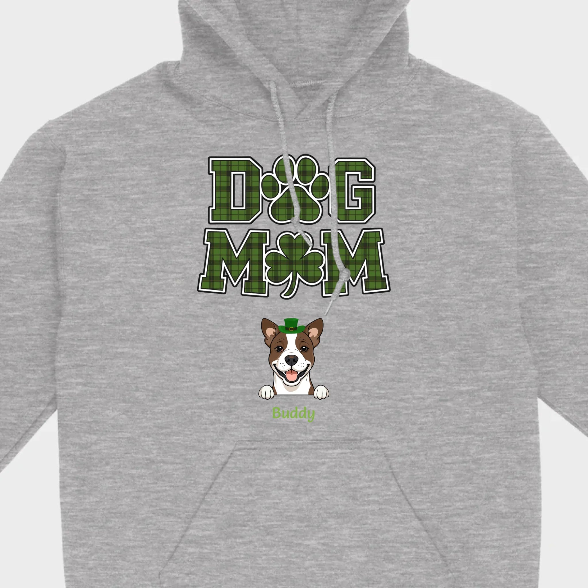 Dog Mom Hoodie – Green Plaid St. Patrick’s Day Design with Cute Hat-Wearing Pup - 89Prints