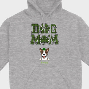 Dog Mom Hoodie – Green Plaid St. Patrick’s Day Design with Cute Hat-Wearing Pup - 89Prints