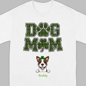 Dog Mom Hoodie – Green Plaid St. Patrick’s Day Design with Cute Hat-Wearing Pup - 89Prints