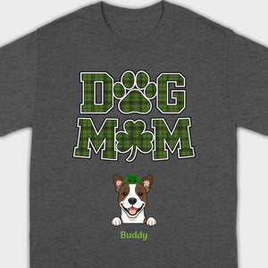 Dog Mom Hoodie – Green Plaid St. Patrick’s Day Design with Cute Hat-Wearing Pup - 89Prints