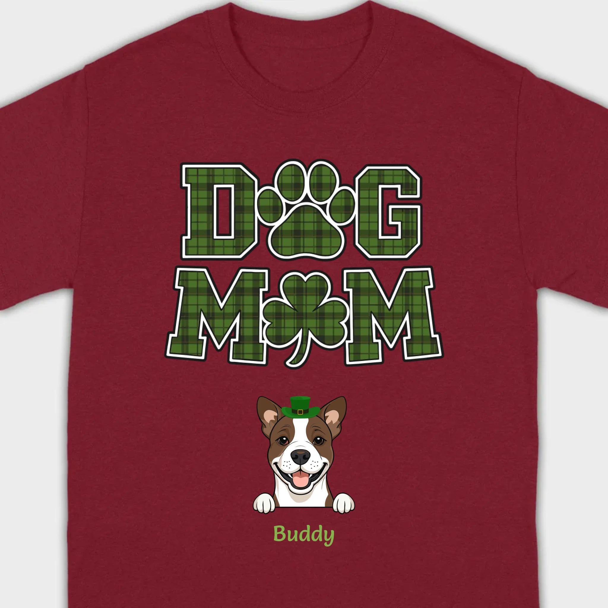 Dog Mom Hoodie – Green Plaid St. Patrick’s Day Design with Cute Hat-Wearing Pup - 89Prints