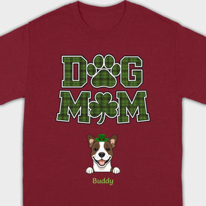 Dog Mom Hoodie – Green Plaid St. Patrick’s Day Design with Cute Hat-Wearing Pup - 89Prints