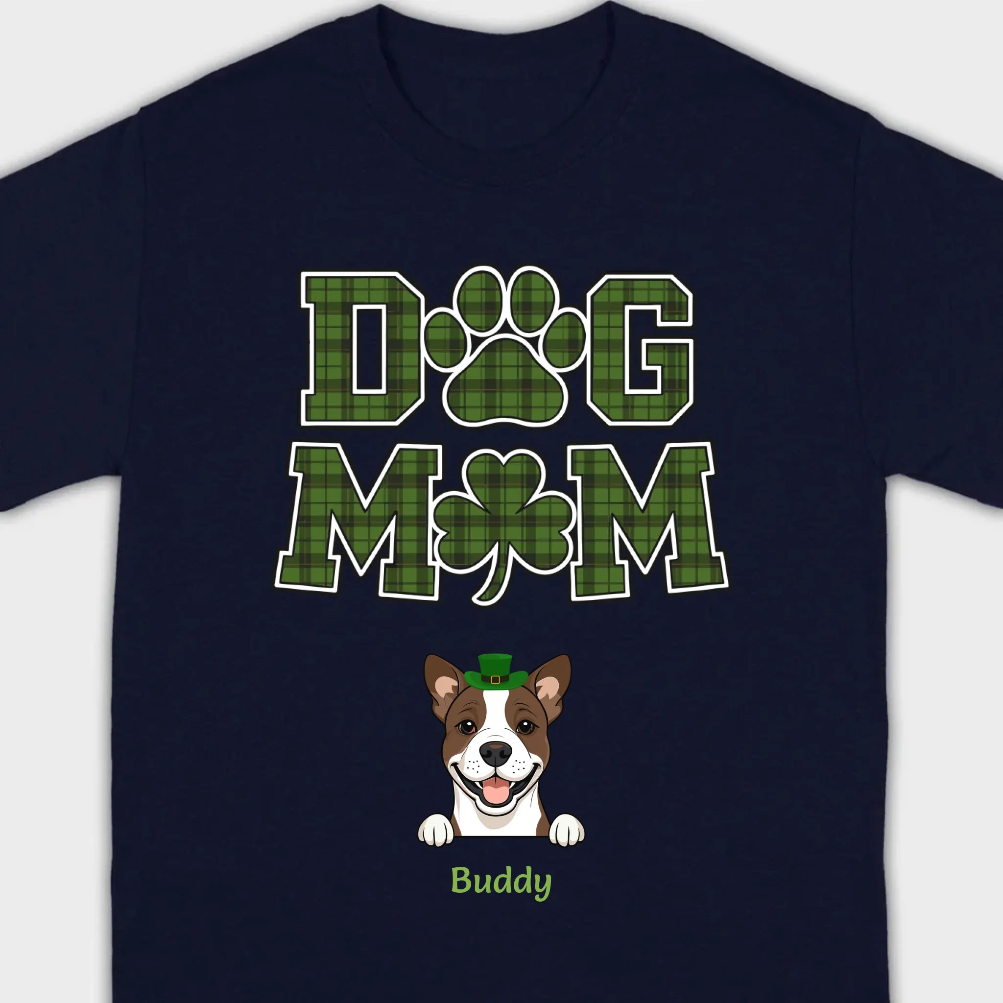 Dog Mom Hoodie – Green Plaid St. Patrick’s Day Design with Cute Hat-Wearing Pup - 89Prints