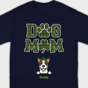 Dog Mom Hoodie – Green Plaid St. Patrick’s Day Design with Cute Hat-Wearing Pup - 89Prints