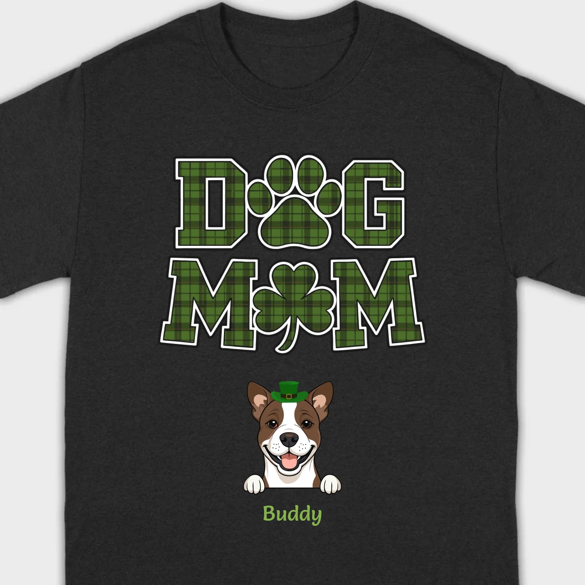 Dog Mom Hoodie – Green Plaid St. Patrick’s Day Design with Cute Hat-Wearing Pup - 89Prints
