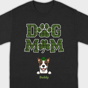 Dog Mom Hoodie – Green Plaid St. Patrick’s Day Design with Cute Hat-Wearing Pup - 89Prints